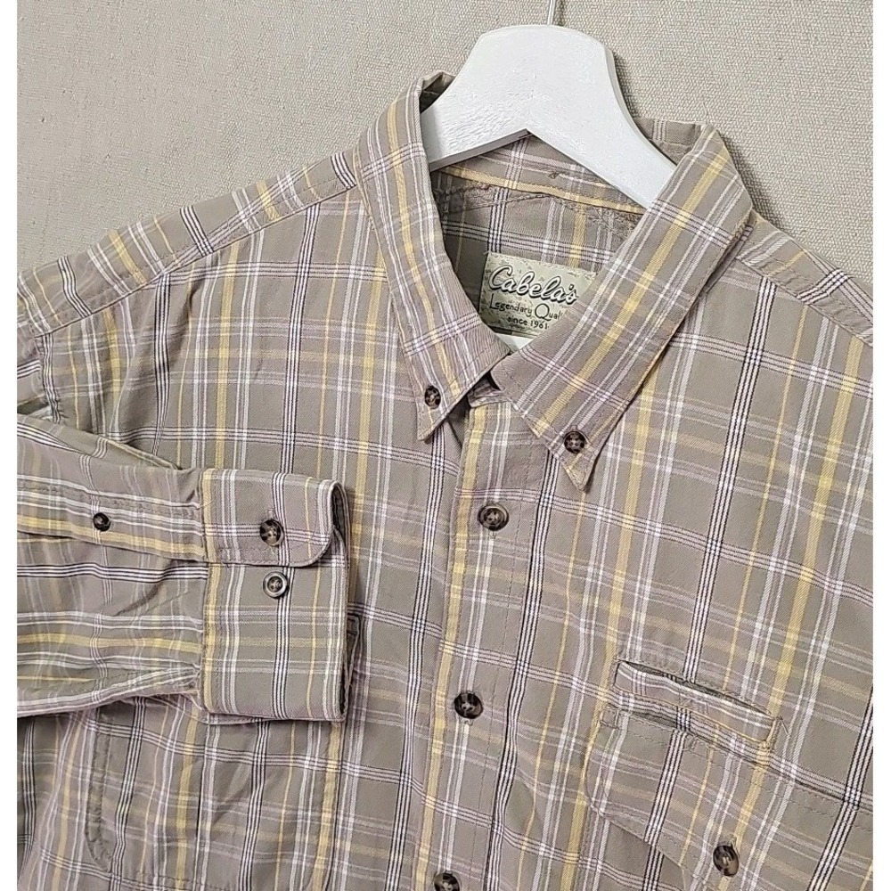 Cabela's Men's LT Tall Beige Plaid Button Down Long Sleeve Concealed Pockets Zip